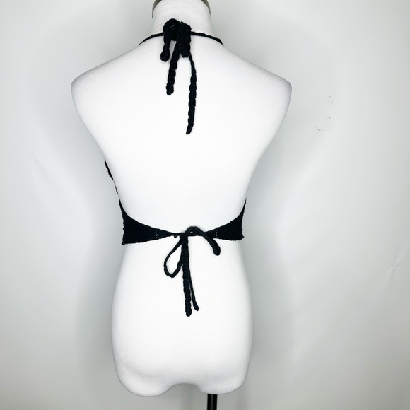 Boho Crochet Black Halter Tie Top Size Medium - Picture 2 of 3